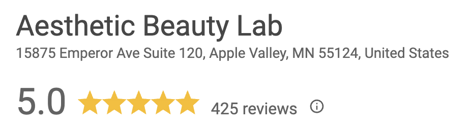 Aesthetic Beauty Lab on Google: 5.0 stars, 425 reviews